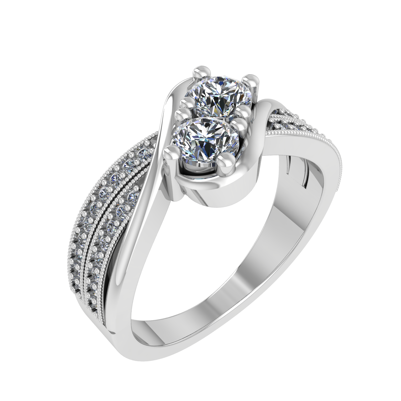 TWO STONE ACCENTED  4.00mm ROUND ENGAGEMENT RING